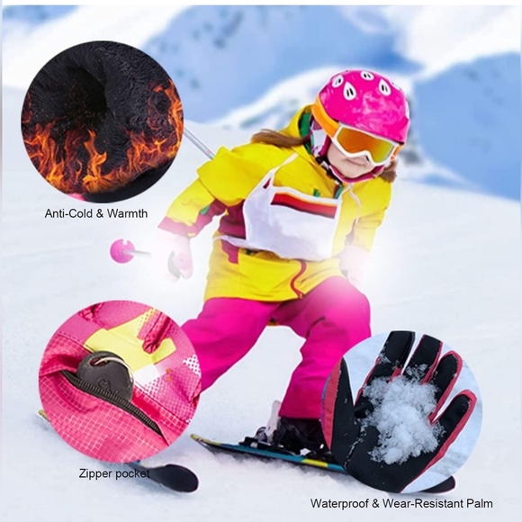 KID Snow Gloves Waterproof Lined Long Cuff Leather Gloves for Girls, Size: XS - Picture 4 of 5